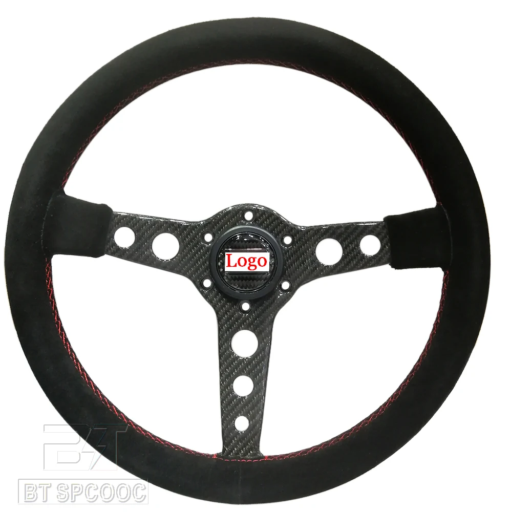 Suede+Carbon 14inch 350mm Car Sport Steering Wheel Fashion  Carbon Fiber Drift Steering Wheel Universal Black With LOGO