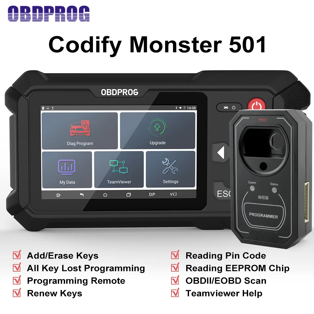 OBDPROG 501 Auto Key Master Car Remote EEPROM Chip Read OBDII EOBD Diagnosis Programming Erase Keys Read Key Numbers PK X300 DP