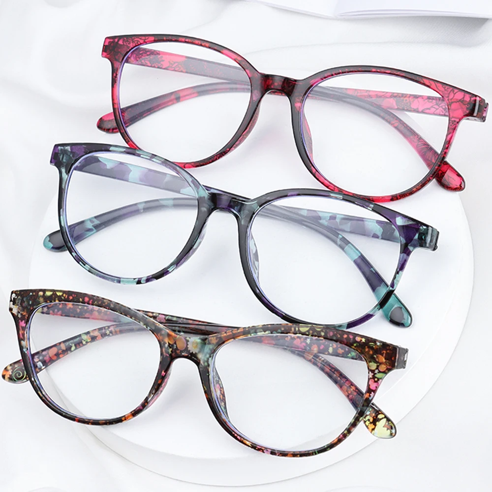 Fashion Print Reading Glasses Ultralight Eye Protection Anti Blue Light Eyewear Women Elegant Flowers Comfortable Eyeglasses