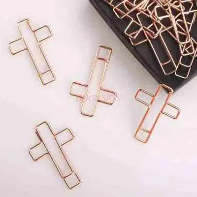 12pcs Cross Rose Gold Paper Clip Cartoon Pin Shape Pendant Fashion Paper Clip