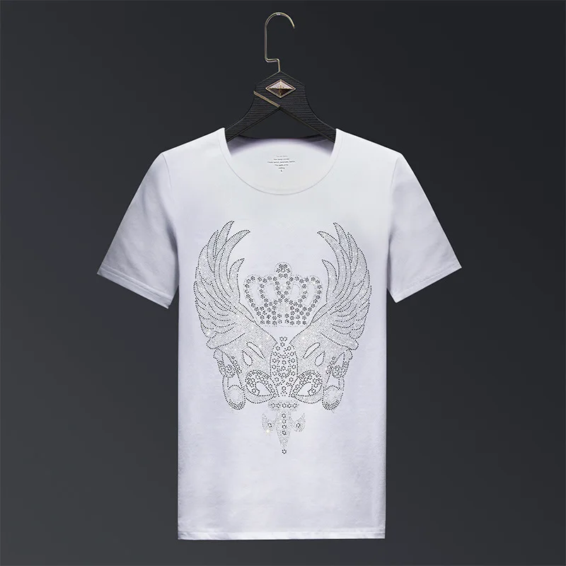 2025 Crown Rhinestones T Shirts Men Brand Short Sleeve Fashion Man Streetwear O Neck Slim Modal Cotton Tshirts Plus Size 6XL