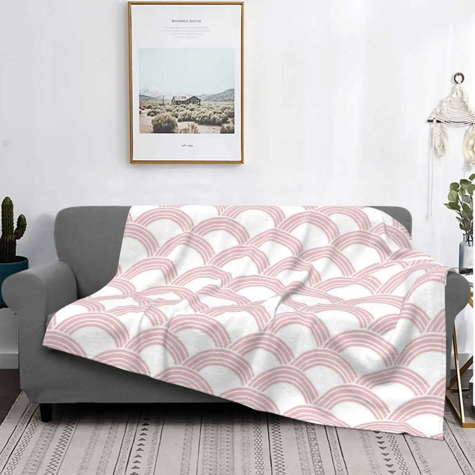 Japanese Wave Blush Glam #1 #Decor #Art Creative Design Comfortable Flannel Blanket Pattern Seigaiha Waves Blush White Mermaid