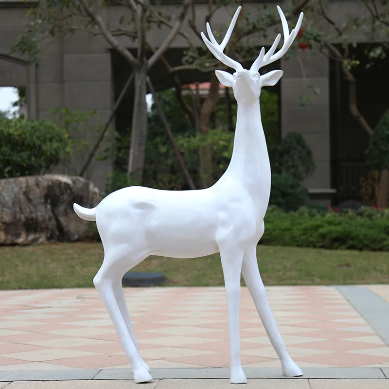 Outdoor Home Simulation Plum Blossom Elk White Deer Resin Sculpture Ornaments Courtyard Garden Figurines Decoration Crafts Art