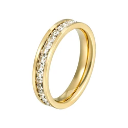 Beautiful Shiny Circle Square Crystal Ring Titanium Steel Light Golden Top Quality Jewelry Wedding Ring Wholesale Gift For Women