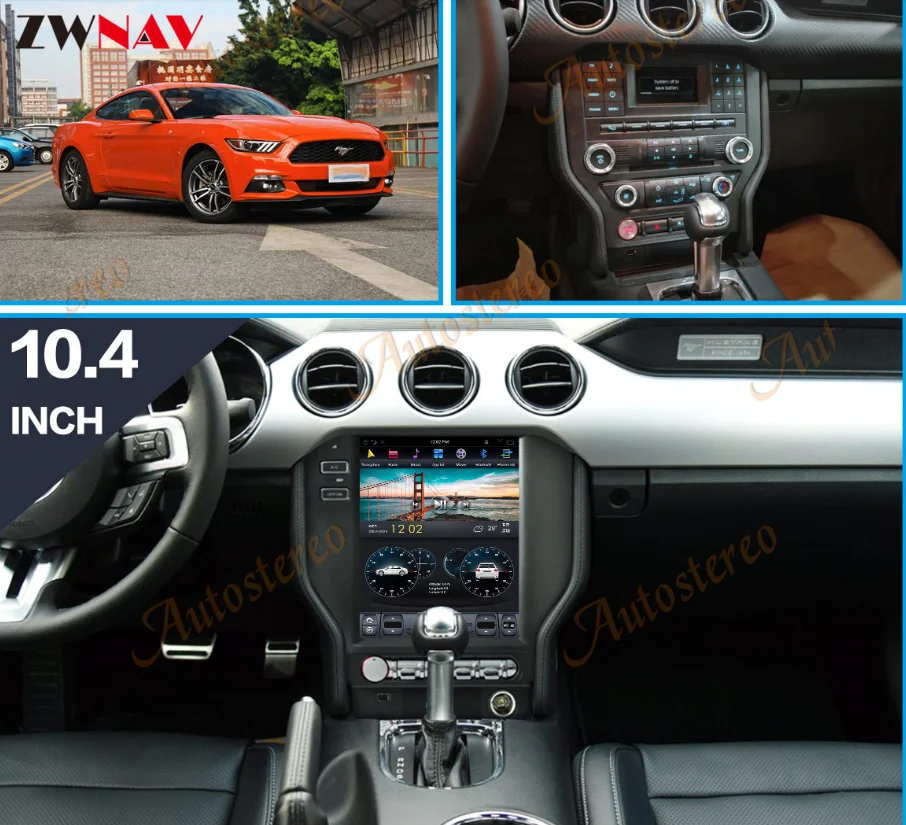 Carbon Fiber Android 13 4+64 Car GPS Navigation For Ford Mustang 2015-2019 Stereo Radio Head Unit Multimedia Player