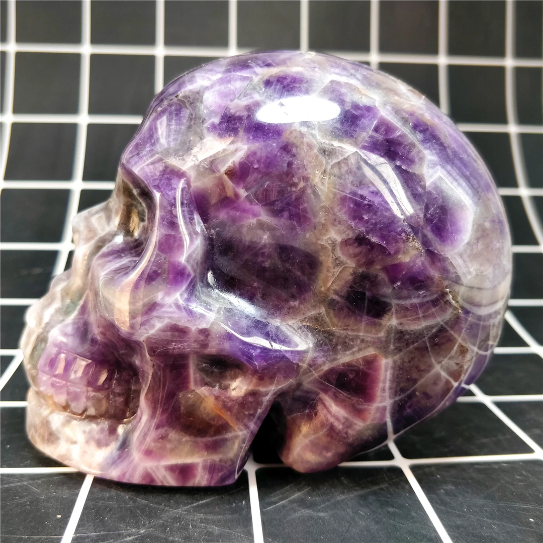 Approximate 1KG Natural Dream Amethyst Skull Hand Carved Crystal Crafts Witchcraft Stone Ornaments