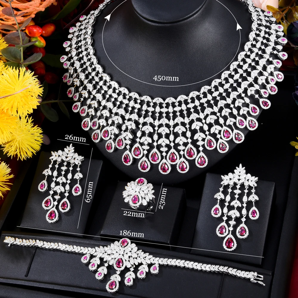 missvikki Brand New Luxury Exclusive 4PCS Necklace Bangle Earrings Ring Jewelry Set for Bridal Wedding Women Noble Show Jewelry