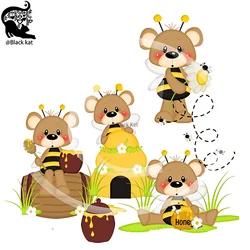 New Bear Playing Bee Cutting Dies Sweet Honey Metal Stencil For DIY Scrapbooking Card Craft