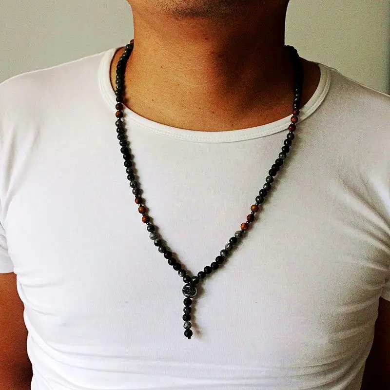 Man\'s unique necklace 6mm Natural stone bead & Hematite Bead Necklace Fashion Jewelry Dropshipping