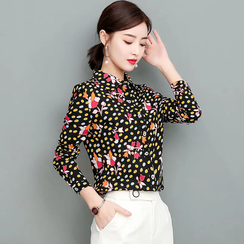 

Women's Korean Printed Shirt, Long Sleeve, Lapel, Slim Bottomed Top, Summer, New