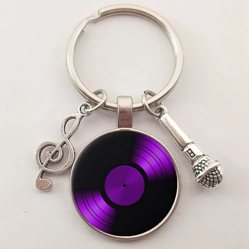 Simple Classic Style Vinyl Record Retro Gramophone Record Dome Glass Keychain Music Lovers Gift Wholesale And Retail