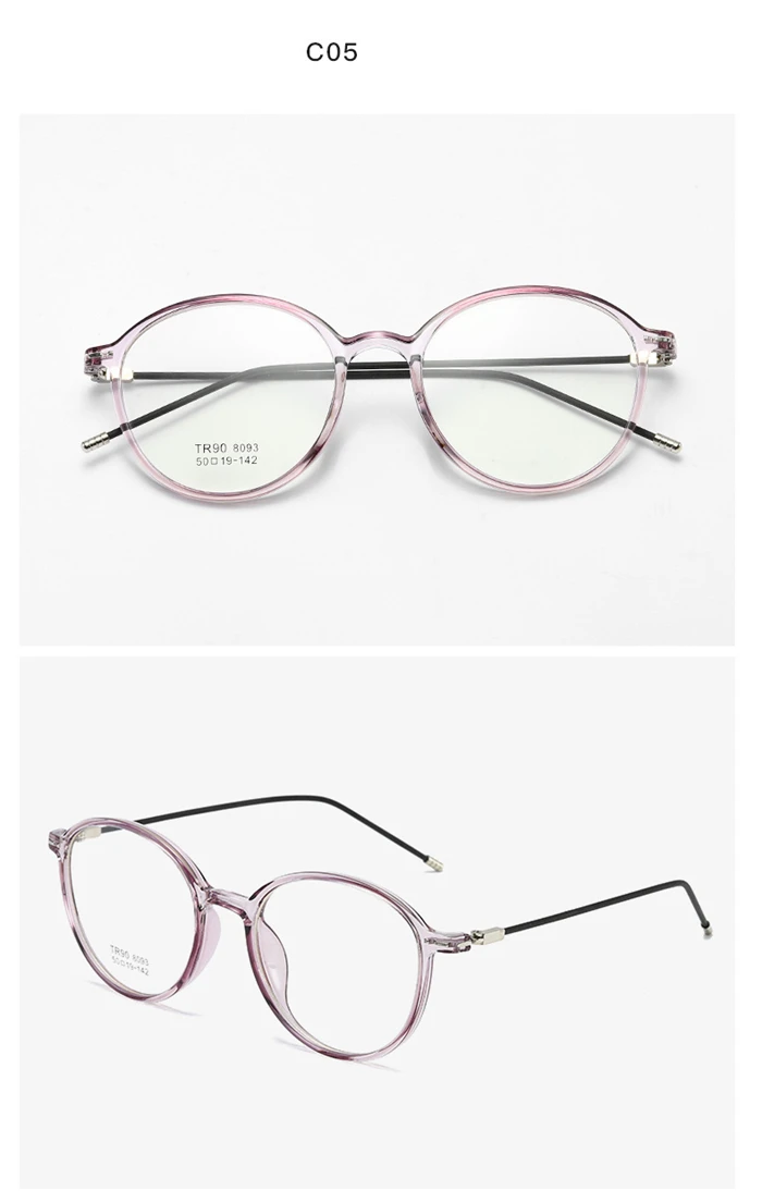 Dünnes Bein klarer Spiegel verschreibung pflicht ige Brille Frauen ultraleichte tr90 Student ovale Myopie Linse optische Brille 0-148-1/8 bis-4 – Detail 10