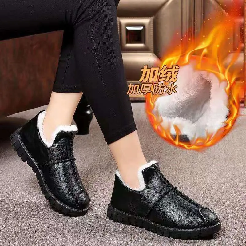 Woman Flat Boots Round Toe Female Shoes Luxury Designer 2021 Winter Footwear Boots-Wom Fashion Snowen Low Ladies Ankle