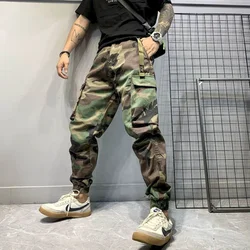 2021 autumn and winter new American retro camouflage overalls men's trousers big pockets leggings elastic waist Hong Kong style