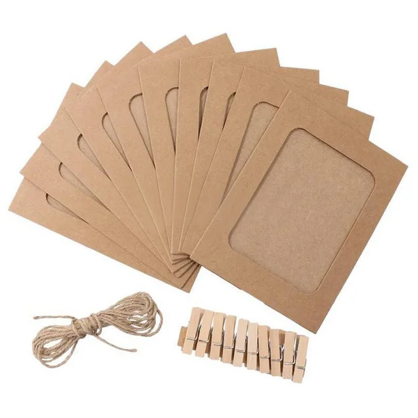 10 Pcs / Set Paper Photo DIY Wall Picture Hanging Frame Album Rope Clip Set Home Decor 3inch Brown