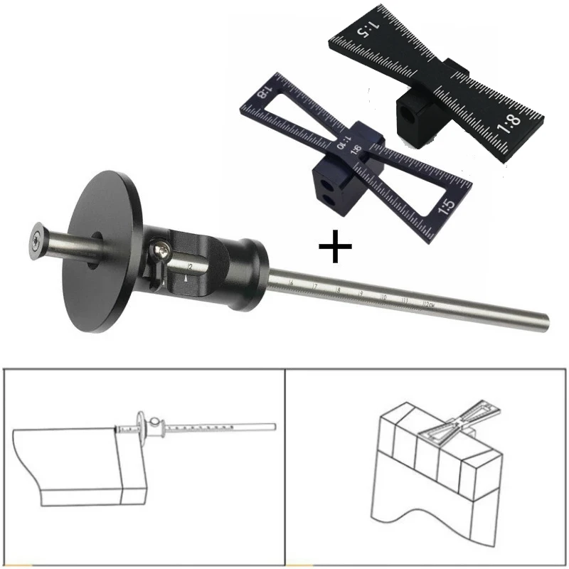 Dovetail Jig Wheel Marking Gauge Tool Set Woodworking Scriber Aluminum Alloy Linear Drawing Mortise Measuring Ruler