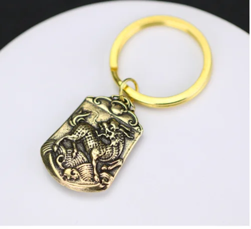 Handmade pure copper Kirin keychain pendant car brass male and female national style creative pendant