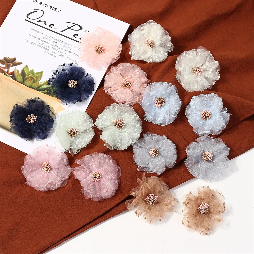 5Pcs Artificial Chiffon Flowers Head For Wedding Scrapbook Gift Box Decor DIY Hairpin Corsage Accessories Decoration Fake Flower