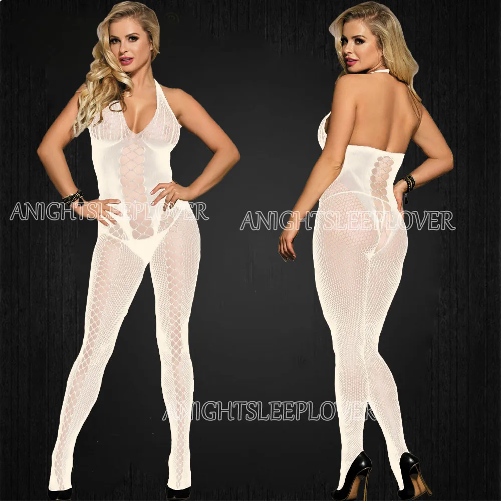 White Sexy Bodystockings Lingerie Bodysuit Underwear Women Fishnet Open Crotch catsuit Mesh Tights Erotic Babydoll Teddies