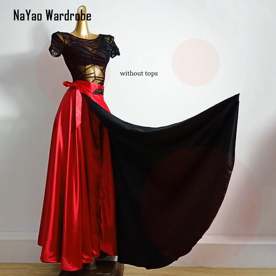 2020 New Latin Dance Dress Women Long Red Latin Dance Skirt for Ballroom Samba Tango Chacha Belly Dancing Performamnce DP01