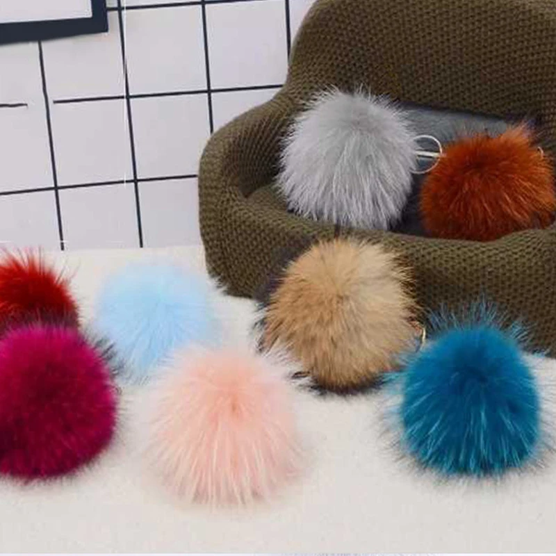 12/15cm DIY Faux Fur Ball Accessory Pom Poms Women Child Winter Hat Keychain Bag Accessory Hairball mitation raccoon hair ball