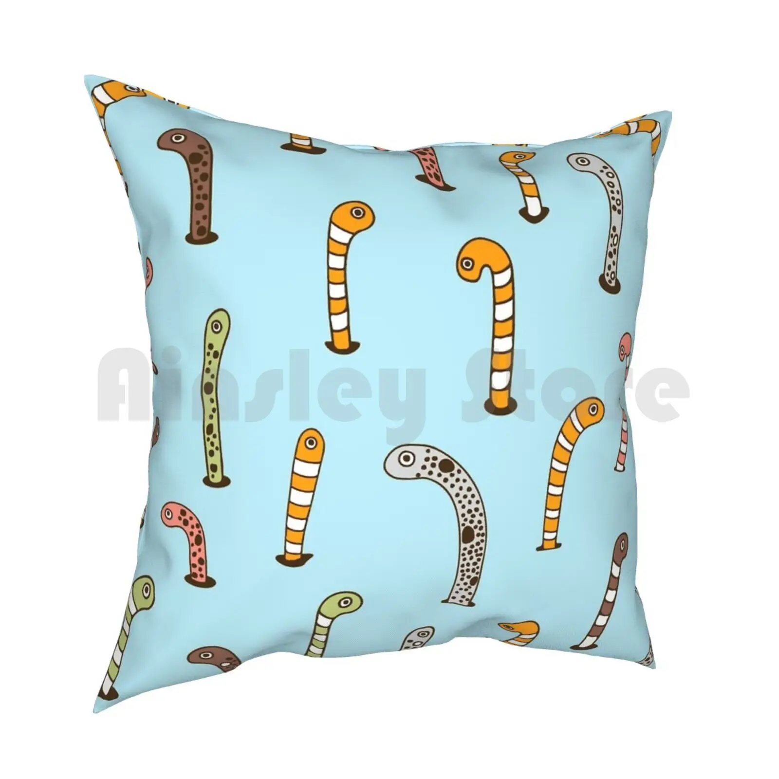 Garden Eels Pillow Case Printed Home Soft DIY Pillow cover Zoo Eels Fish Aquarium Cute Sea Life Pets Candy Stripe Ocean Sea