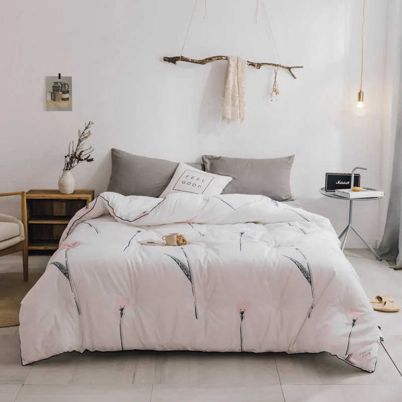 

2019 Cotton Quilt Simple Plant Print Autumn Winter Comforter Thicken Filling FEATHER FABRIC Duvet Overlock Bedroom Free Shipping