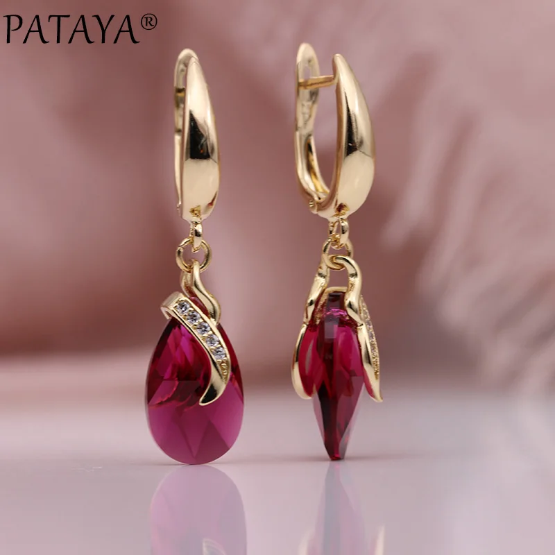 PATAYA New Austria Crystal Long Earrings 585 Rose Gold Color Drop Dangle Earrings Natural Zircon Women Gradient Fashion Jewelry