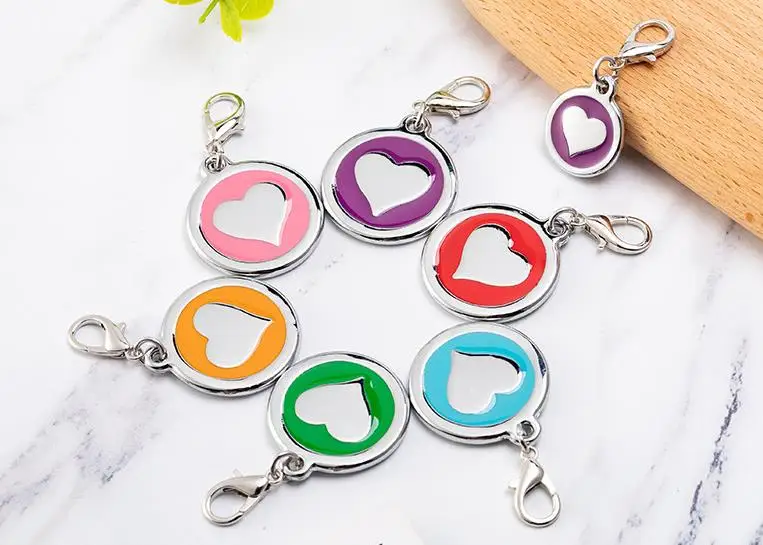 25mm Round Heart Pet Tags,Dog Id Tags,Zinc Alloy Tag,Mixed Color Free Shipping SN1299