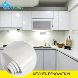 Kitchen Cabinet Renovation Stickers Glossy White Wall Paper Desktop Wardrobe Stove Self-Adhesive Furniture Waterproof Wallpaper