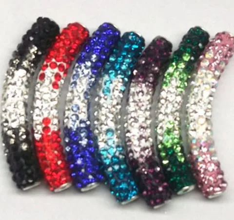 

hry45le black mixed multi color micro pave long bending tube crystal gradual crystal beads