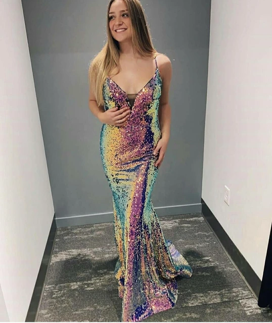 Rainbow sequin prom dress hotsell