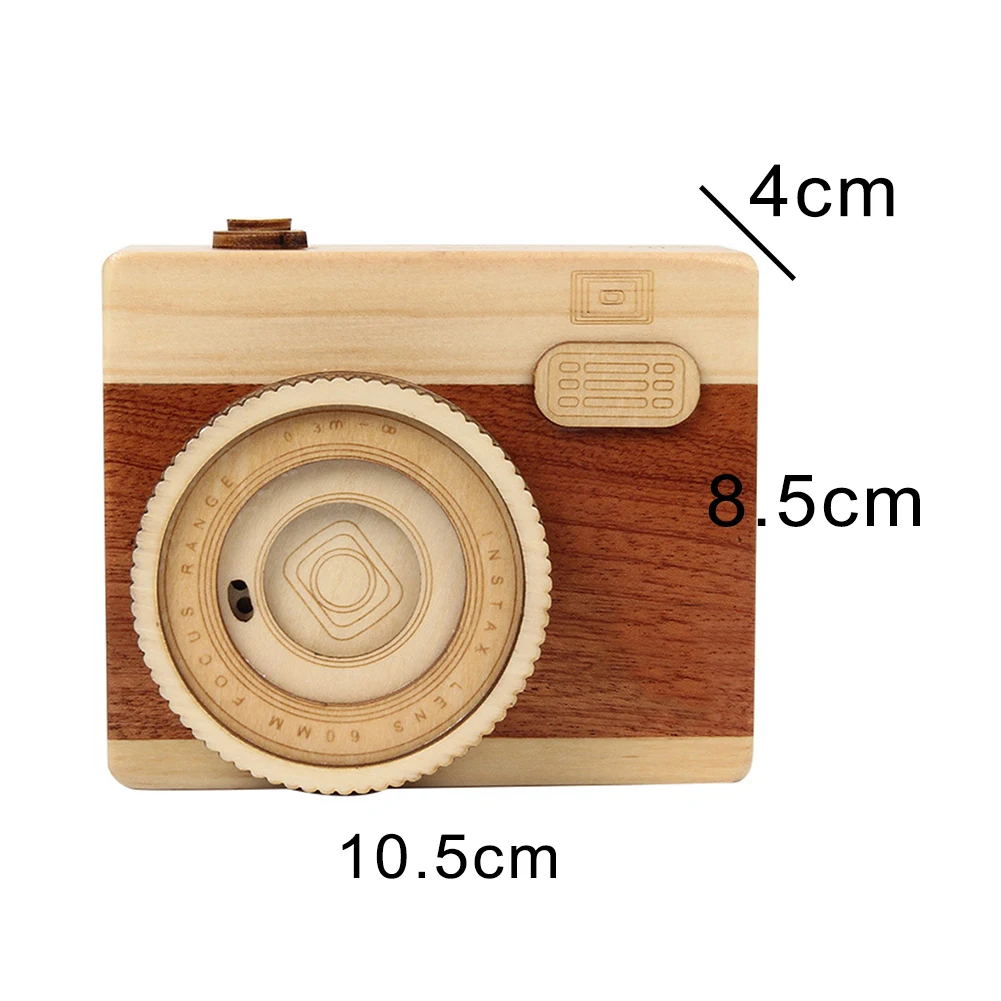 1 pz retrò in legno a forma di macchina fotografica classica melodia orologio carillon regalo musicale vendita calda decorazione della casa piccoli