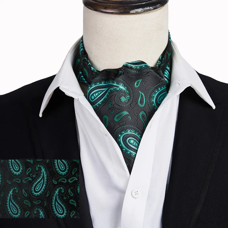 

Ikepeibao Men Luxury Dk Green Paisley Cravat Silk Dot Floral Dots Ascot Self British Gentleman Polyester Scarf Tie Wholesale