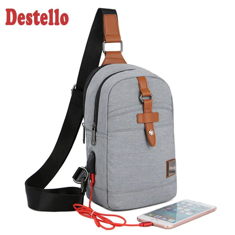 New Style Fashion Men Bag Messenger Bag Canvas Bandbag Portable Bag Men ChestBag USB Charging Men Travel Bag Men Mini Bag