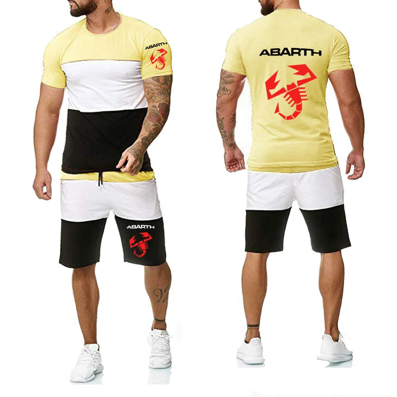 T-shirt estiva da uomo nuova Abarth Car Logo Mens manica corta Harajuku Fashion Casual Cotton Men t-shirt + pantaloni suit 2 pezzi