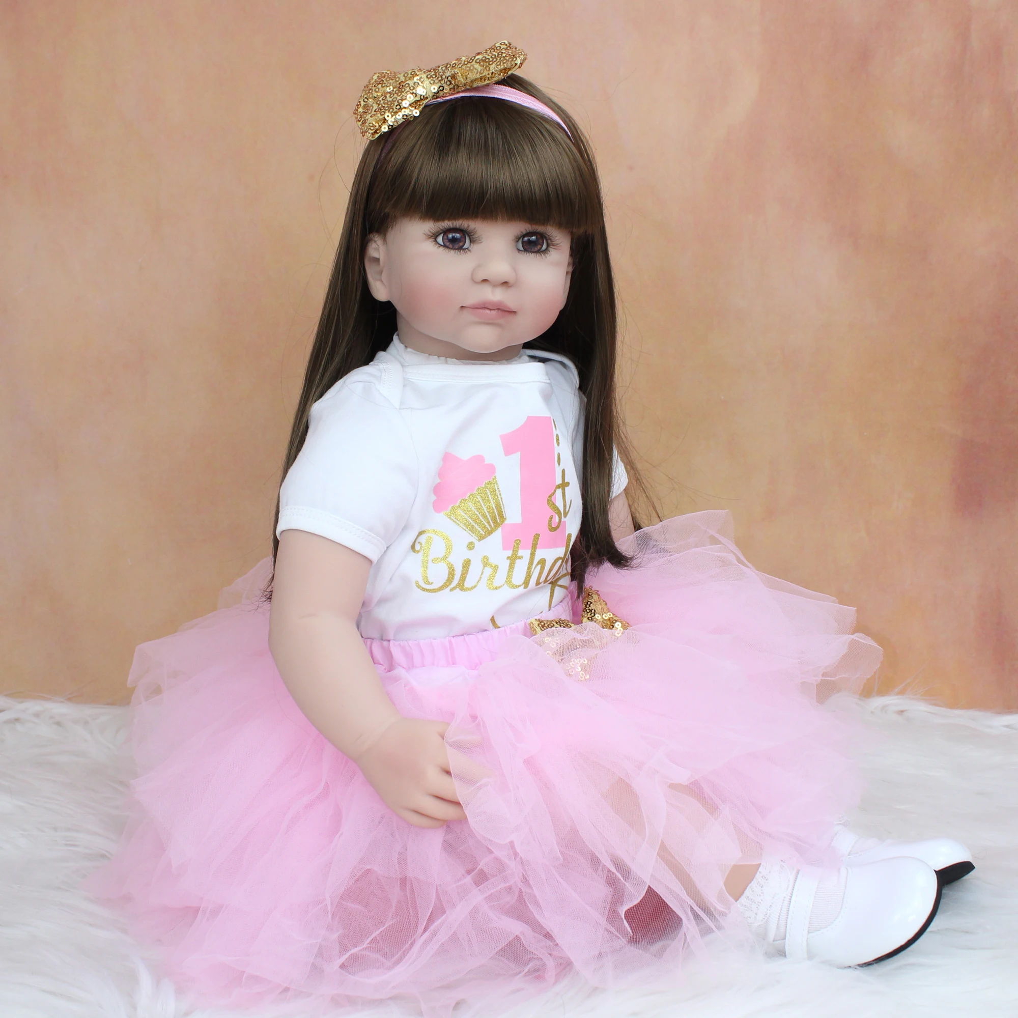 BZDOLL, muñeca Reborn de silicona suave de 60cm para niña, cuerpo de tela, vestido de princesa, encantador regalo de cumpleaños, juguete para jugar a las casitas