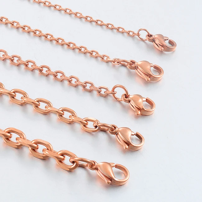 Neue Modische Edelstahl-Halskette in Roségoldfarbe, Kubanische Kette, Schmuck für Männer und Frauen – Detail 1
