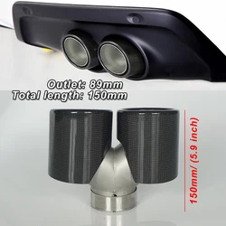 Short Y-shaped 2x89mm Double-Out Carbon Fiber Tail Throat Suitable for universal Automobile Modified Exhaust Pipe