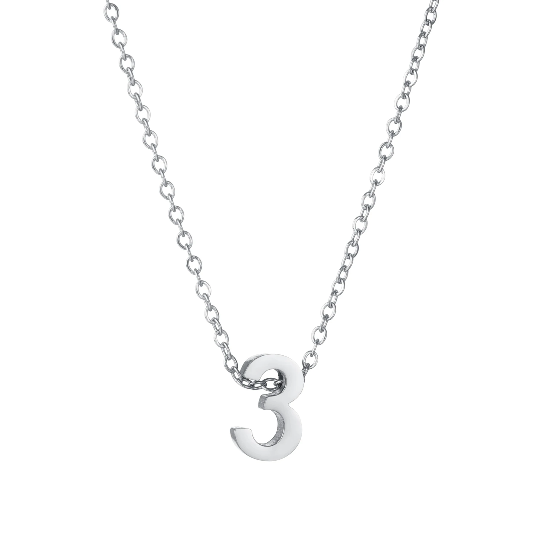 Silver Color Cute Number 0 1 2 3 4 5 6 7 8 9 Pendant Birthday Lucky Number Charm Necklace Rolo Chain Adjustable Best Gift