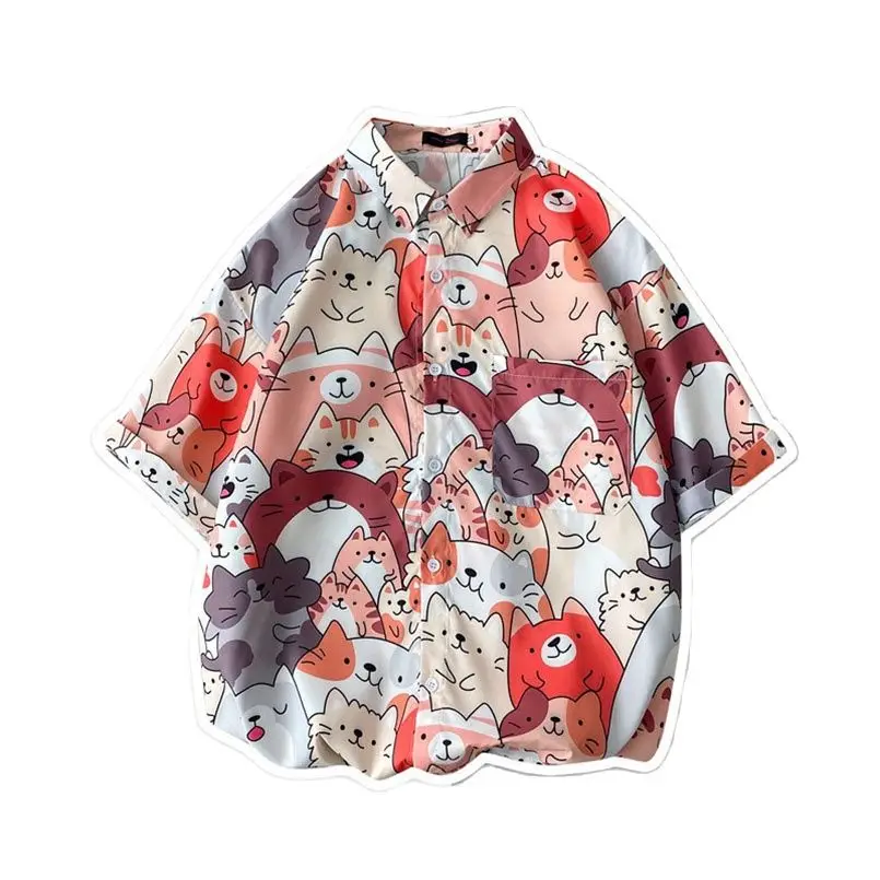 Summer Printed Casual Shirt Men Women Hawaii Short Sleeve Anime Cartoon Graphic Beach Shirts Japan Style Floral Oversize Clothes