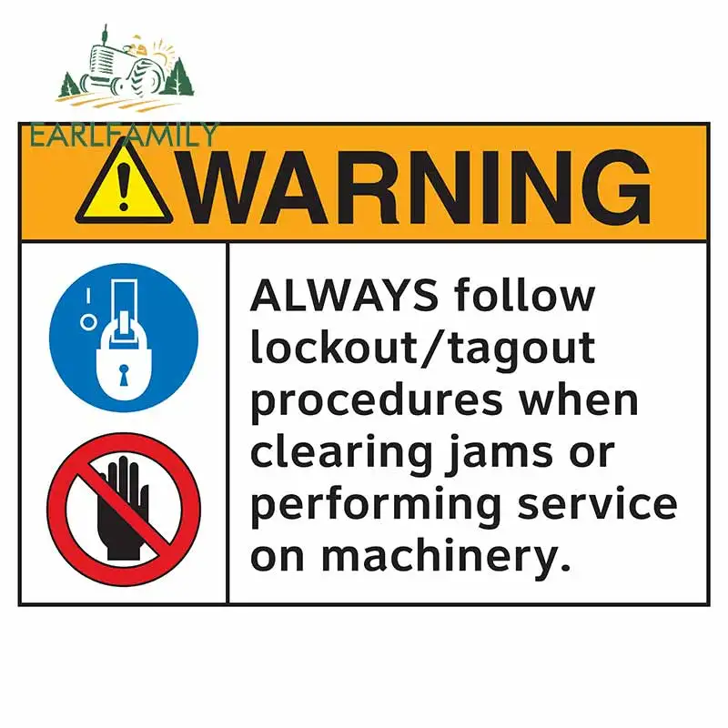 EARLFAMILY 13cm x 9.1cm Warning Sign Custom Sticker Always Follow Lockout/tagout Procedures Decal Window Door Car Stickers