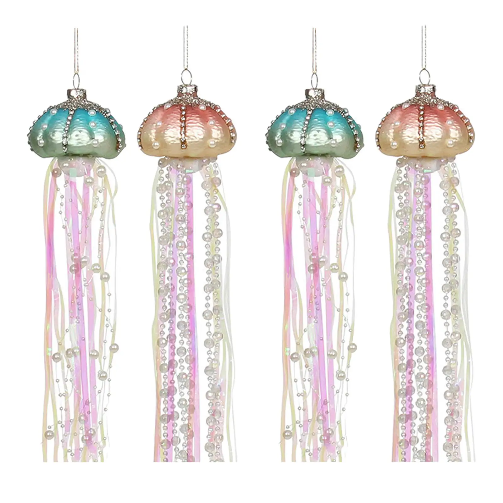 4pcs/Set Christmas Decoration Glass Hanging Ornaments Jellyfish Beach Beaded Coastal Birthday Party Halloween Home Decoration