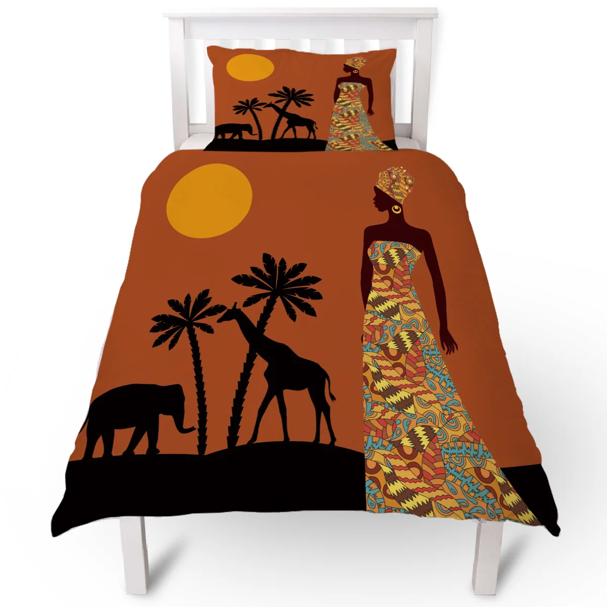 Black Woman African Savannah Tropical Landscape Duvet Cover Set 2/3/4pcs Bedding Set Bed Sheet Pillowcases Cover Set