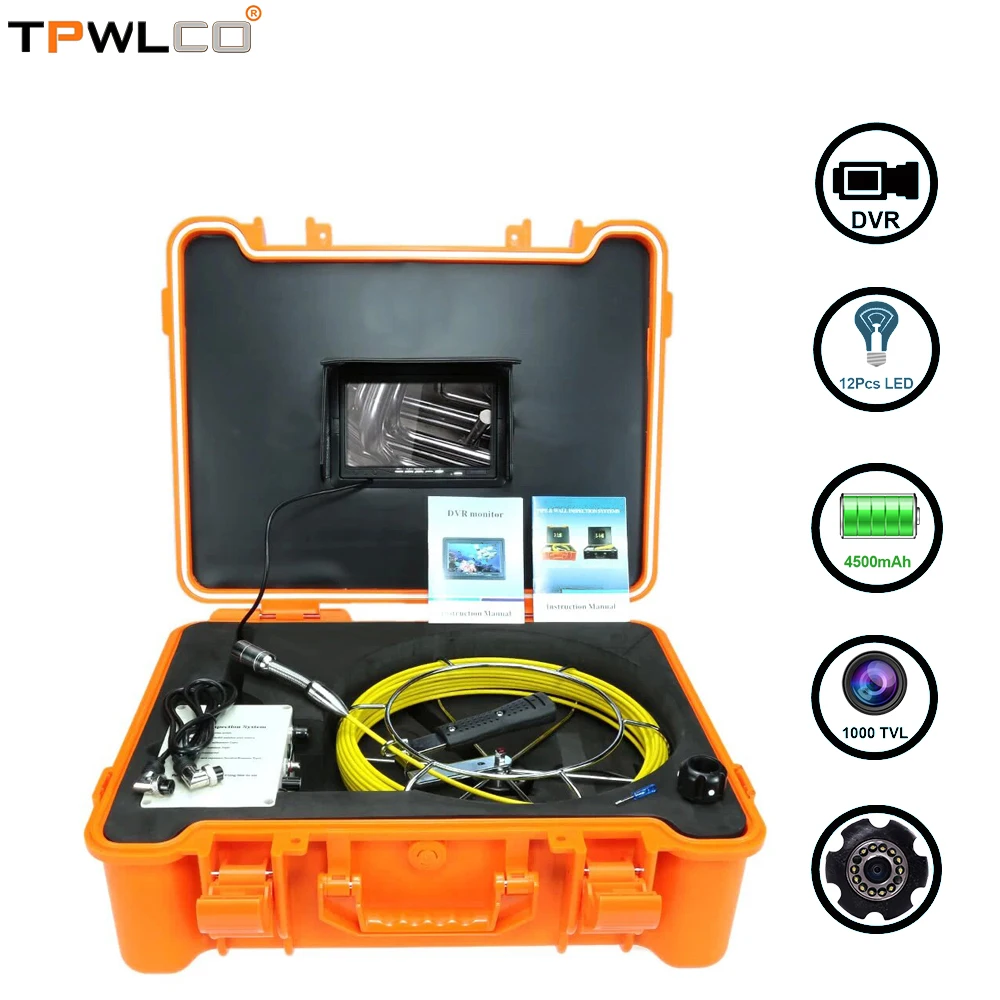 

23mm Internal Pipe Inspection 7inch LCD Monitor 12pcs LED For Pipeline Plumbing Sewer Endoscope Industrial Camera 20M