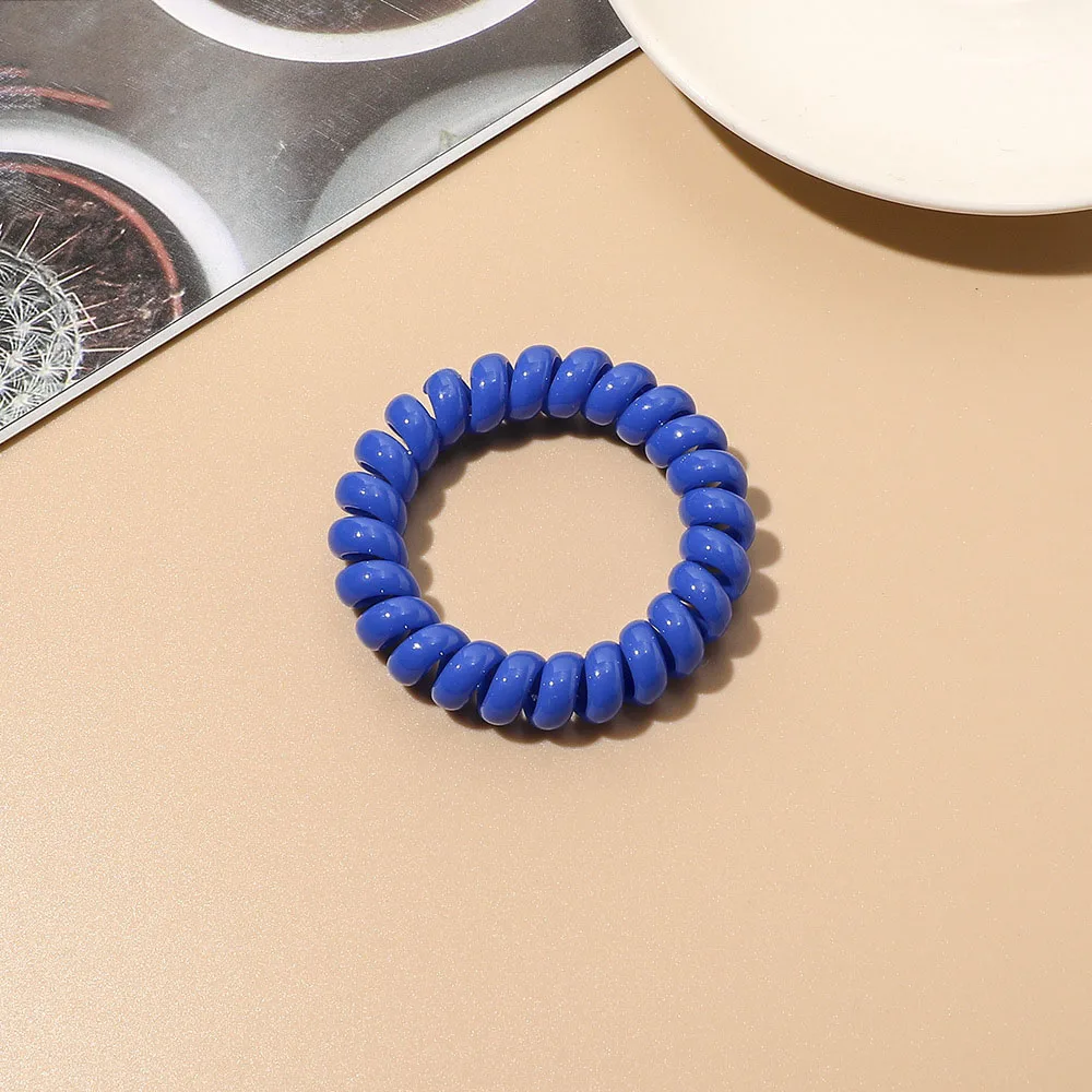 Elegant Royal Blue Spiral Hair Bands High Quality Telephone Wire Hair Ties For Lady Elastic Hair Rope Silicone Headwear