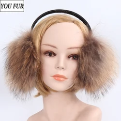 New Style Winter Women Warm Soft Real Fox Fur Earmuffs Girl Big Fox Fur Plush Ear Muff Lady 100% Real Natural Fox Fur Earmuffs