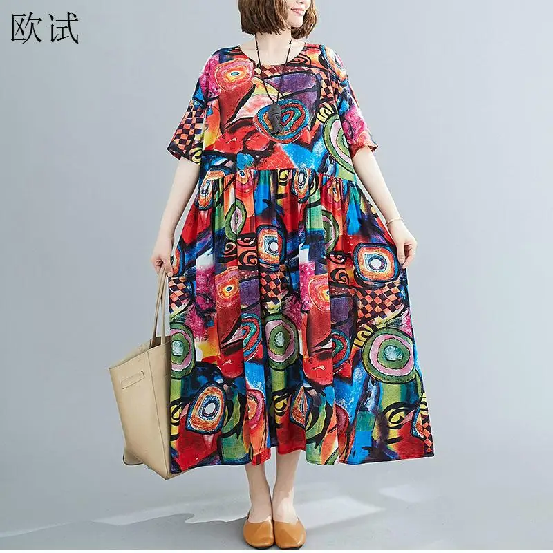 

Oversized Summer Beach Dress 2023 Bohemian Ladies Dresses Cotton Floarl Print Women Casual Loose Long Boho Elegant Dress Vestido