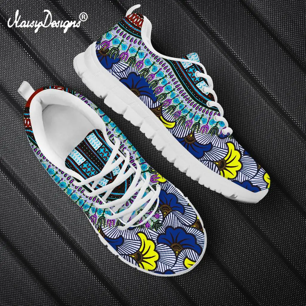 Noisydesigns African Print Tribe Floral Pattern Women Flats Shoes Breathable Spring/Autumn Lace Up Sneakers Light Sport Shoes