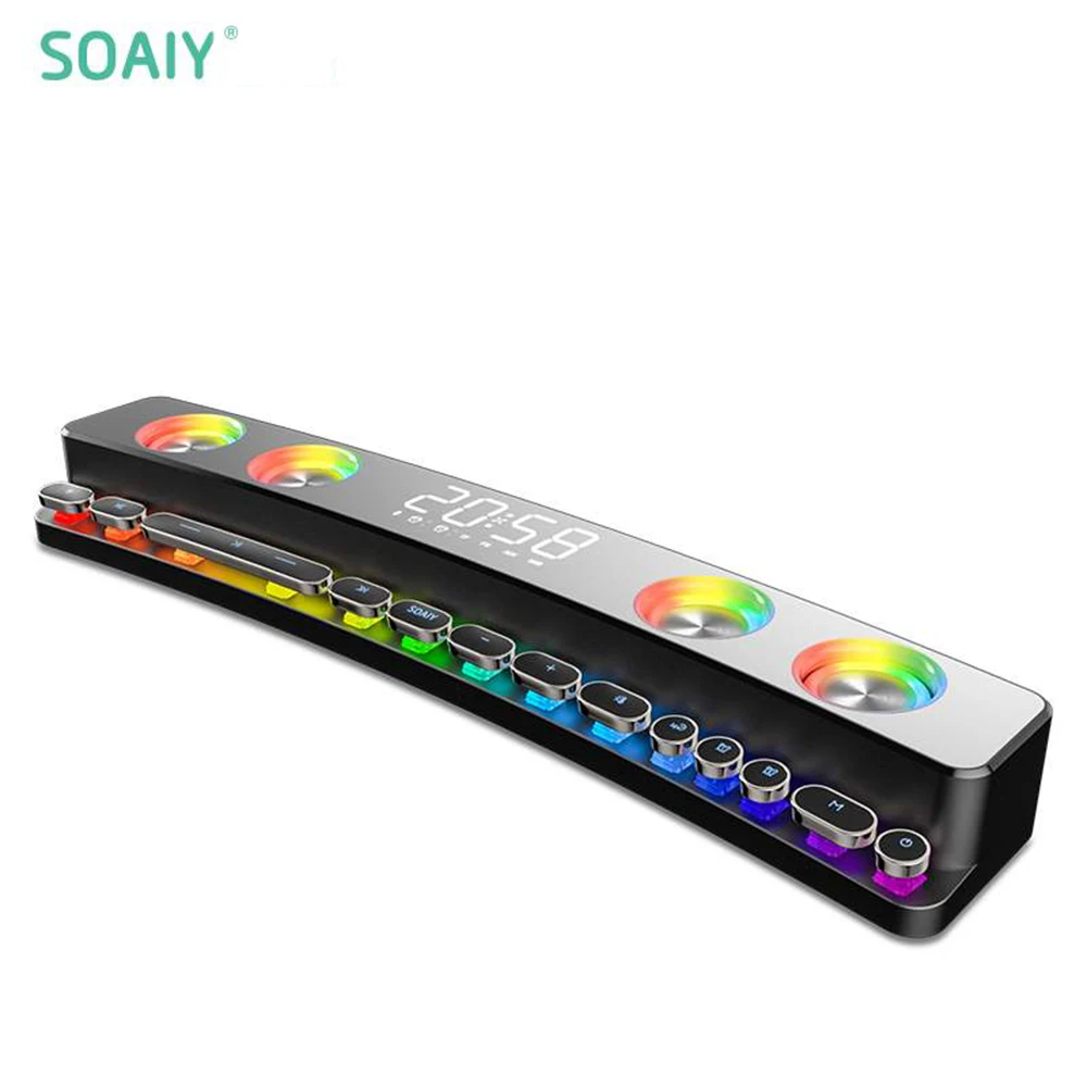 3600mAh Wireless Game Bluetooth Speaker soundbar USB 3D Stereo Subwoofer AUX FM Home Clock Indoor Sound Bar Computer Loudspeake